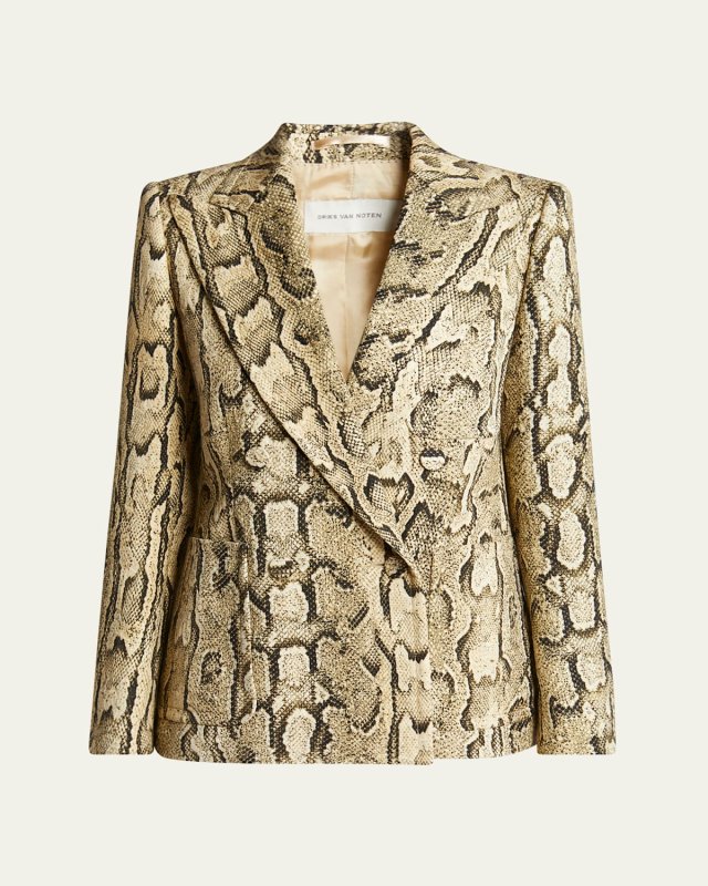 Snakeskin-Print Double-Breasted Blazer